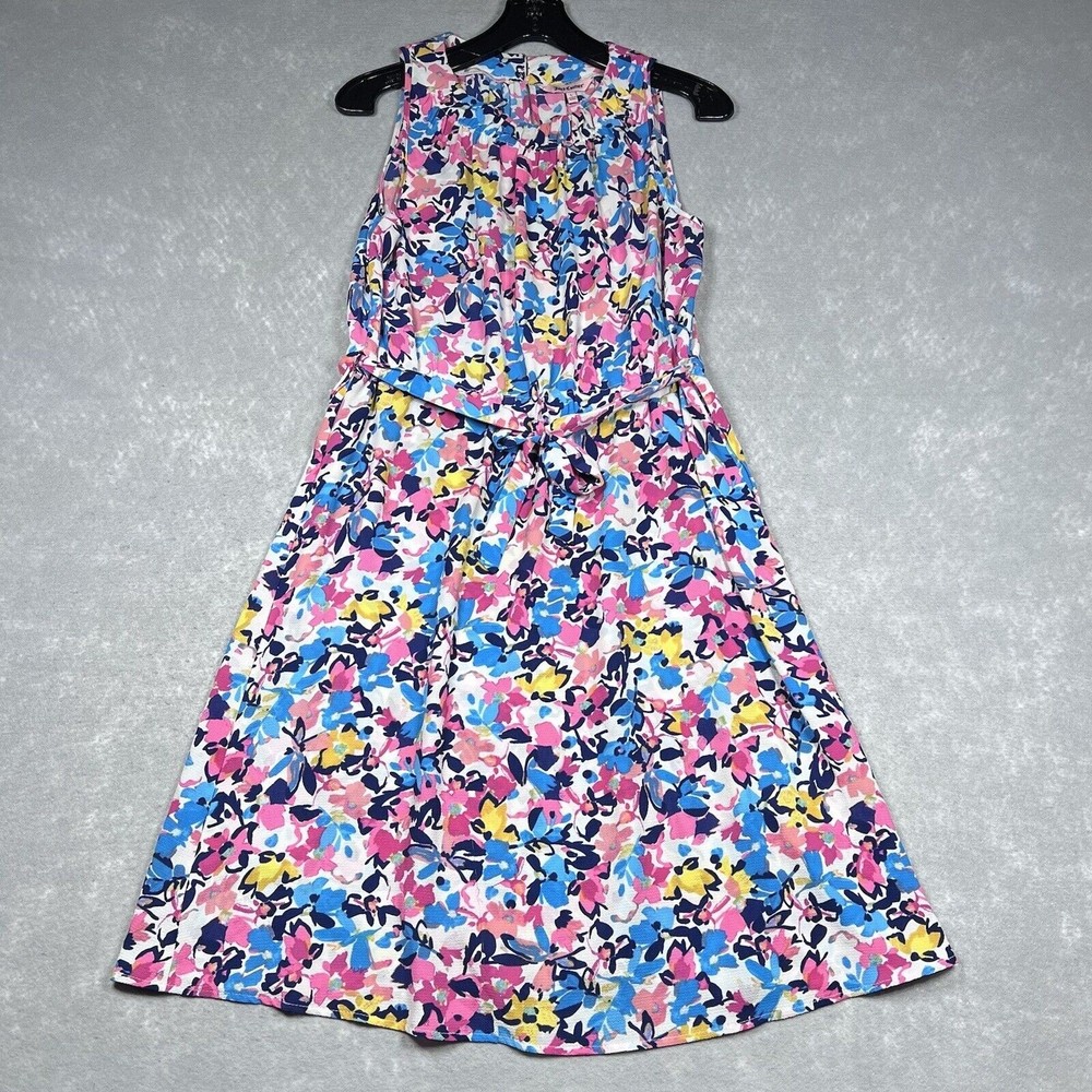 Juicy Couture Blue Floral Shift Dress Stretch Self Tie Sleeveless Women’s SZ: L